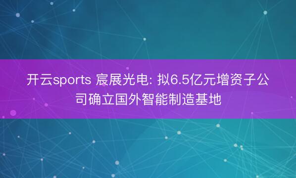 开云sports 宸展光电: 拟6.5亿元增资子公司确立国外智能制造基地