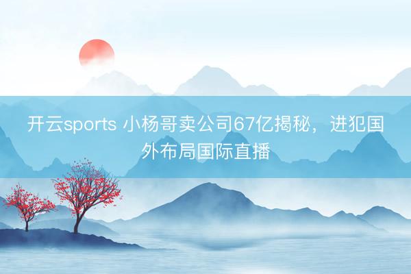 开云sports 小杨哥卖公司67亿揭秘，进犯国外布局国际直播