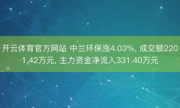 开云体育官方网站 中兰环保涨4.03%, 成交额2201.42万元, 主力资金净流入331.40万元